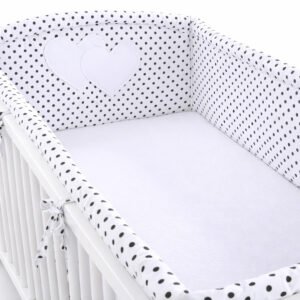 Universal crib rail bumper XXL - Hearts black dots on white