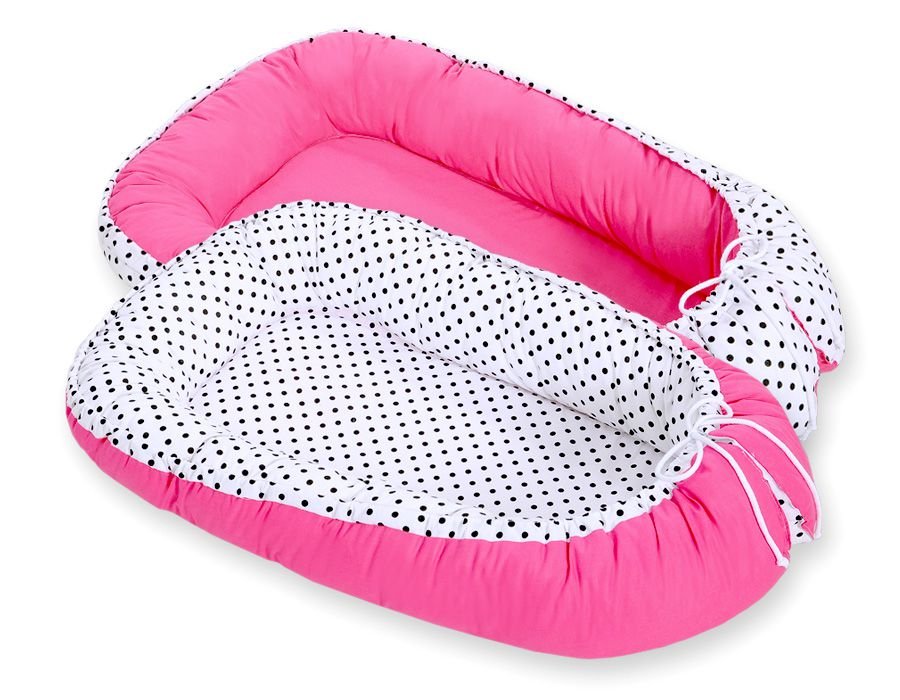 Kūdikio lizdas dvipusis Premium Cocoon naujagimiams BOBONO - juodi taškeliai/tamsiai rožinė - Image 2