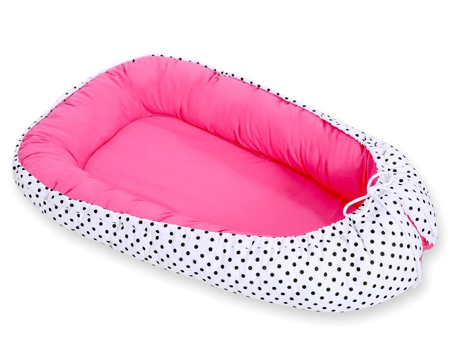 Kūdikio lizdas dvipusis Premium Cocoon naujagimiams BOBONO - juodi taškeliai/tamsiai rožinė - Image 3