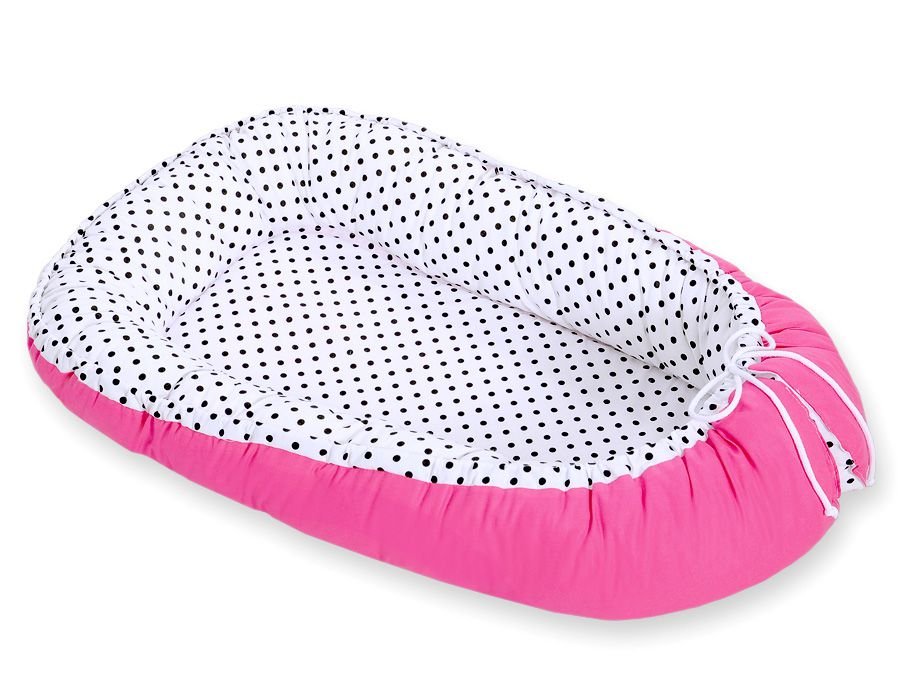 Kūdikio lizdas dvipusis Premium Cocoon naujagimiams BOBONO - juodi taškeliai/tamsiai rožinė - Image 4