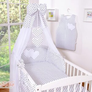 Baldakimas iš šifono – „Hanging Hearts“, juodi taškeliai baltame fone