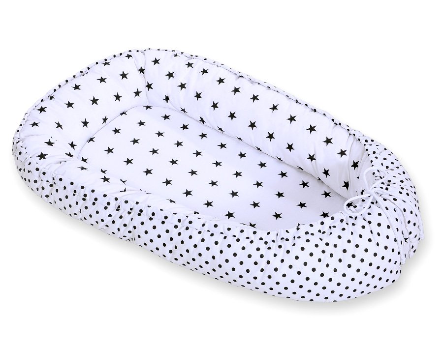 Kūdikio lizdas dvipusis Premium Cocoon naujagimiams BOBONO - juodos žvaigždutės/taškeliai - Image 4