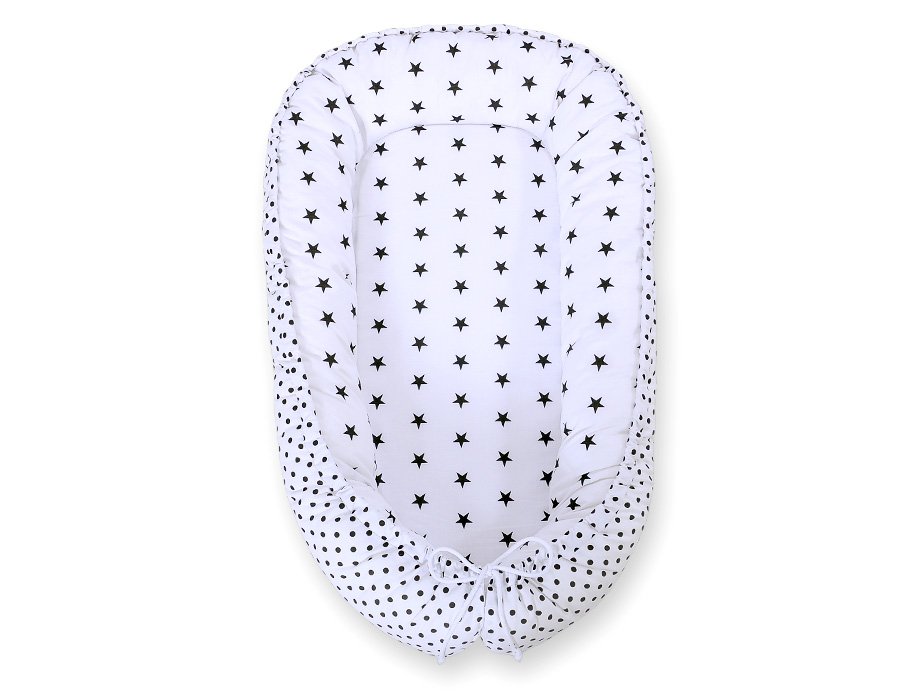 Kūdikio lizdas dvipusis Premium Cocoon naujagimiams BOBONO - juodos žvaigždutės/taškeliai - Image 5