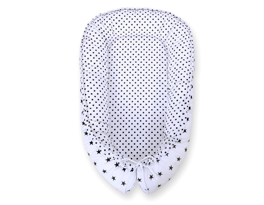 Kūdikio lizdas dvipusis Premium Cocoon naujagimiams BOBONO - juodos žvaigždutės/taškeliai - Image 6