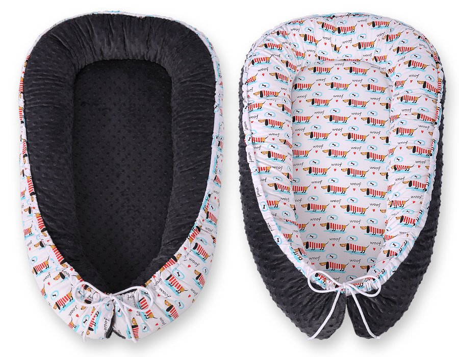 Kūdikio lizdas dvipusis Premium Cocoon naujagimiams BOBONO minky - šuniukai - Image 2