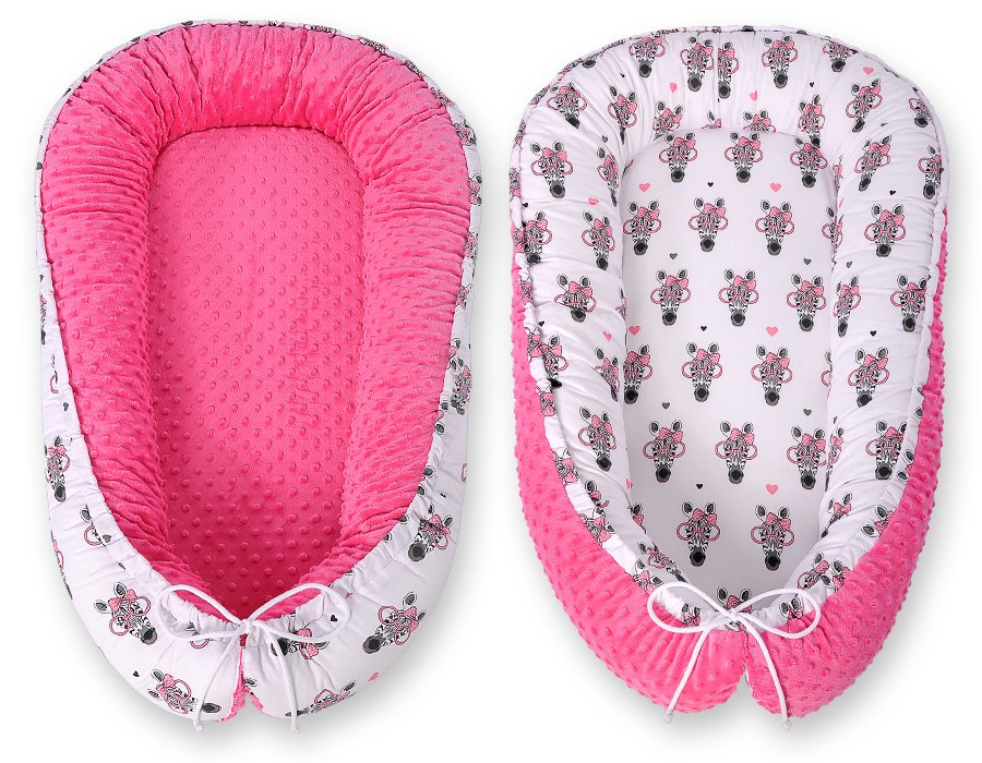 Kūdikio lizdas dvipusis Premium Cocoon naujagimiams BOBONO minky - rožinės spalvos zebrai - Image 3