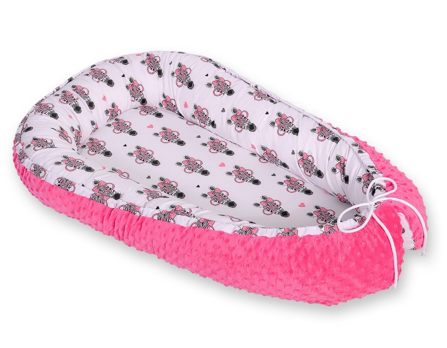 Kūdikio lizdas dvipusis Premium Cocoon naujagimiams BOBONO minky - rožinės spalvos zebrai - Image 4
