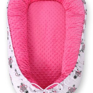 Kūdikio lizdas dvipusis Premium Cocoon naujagimiams BOBONO minky - rožinės spalvos zebrai