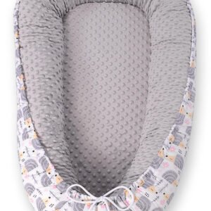 Kūdikio lizdas dvipusis Premium Cocoon naujagimiams BOBONO minky - ežiukai pilka
