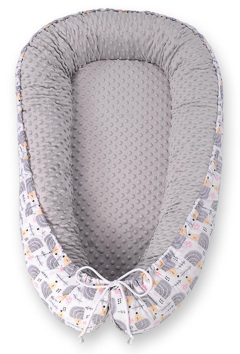 Kūdikio lizdas dvipusis Premium Cocoon naujagimiams BOBONO minky - ežiukai pilka
