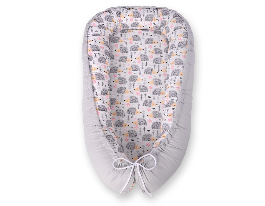 Kūdikio lizdas dvipusis Premium Cocoon naujagimiams BOBONO - ežiukai pilka - Image 4