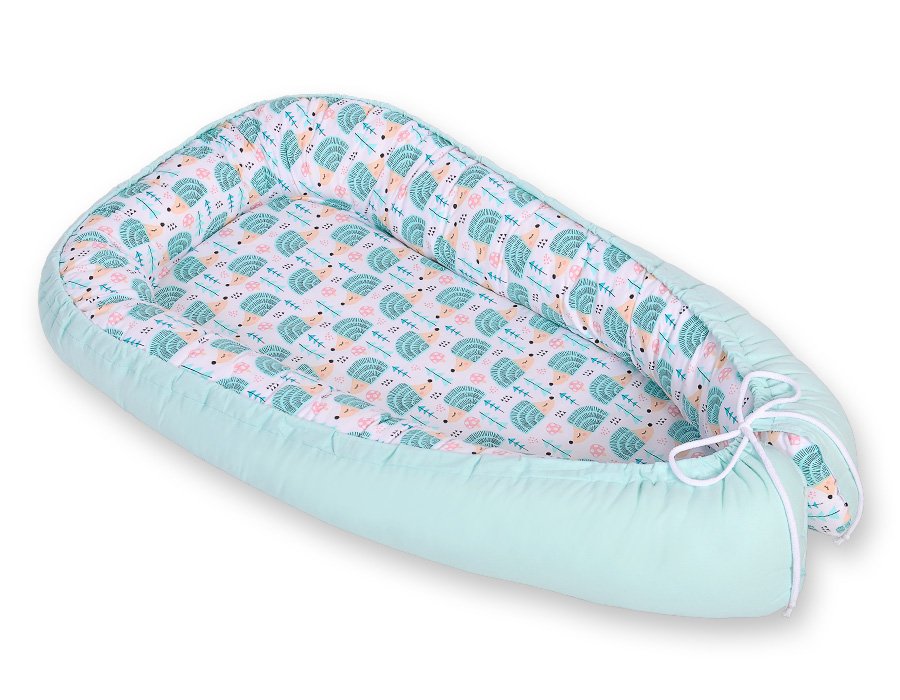 Kūdikio lizdas dvipusis Premium Cocoon naujagimiams BOBONO - ežiukai mėtų - Image 2