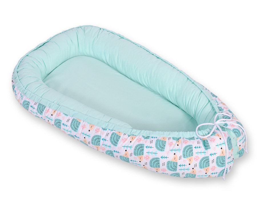 Kūdikio lizdas dvipusis Premium Cocoon naujagimiams BOBONO - ežiukai mėtų - Image 4