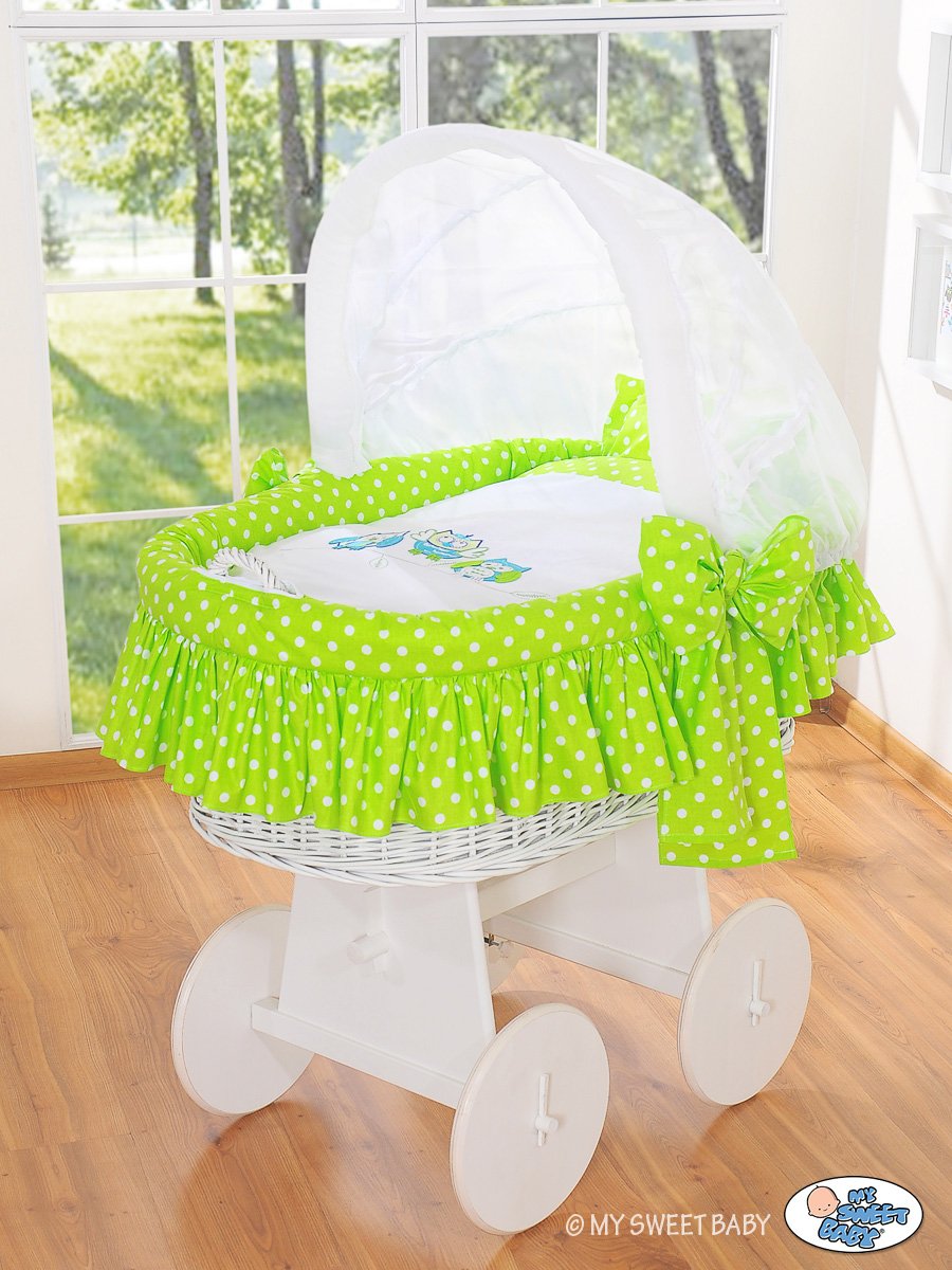 Moses Basket/Wicker hood crib- Owls green