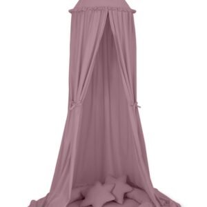 Set: Hanging baldachin for children's room cotton + nest with flounce + pillows - pastel violet