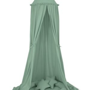 Set: Hanging baldachin for children's room cotton + nest with flounce + pillows - pastel green