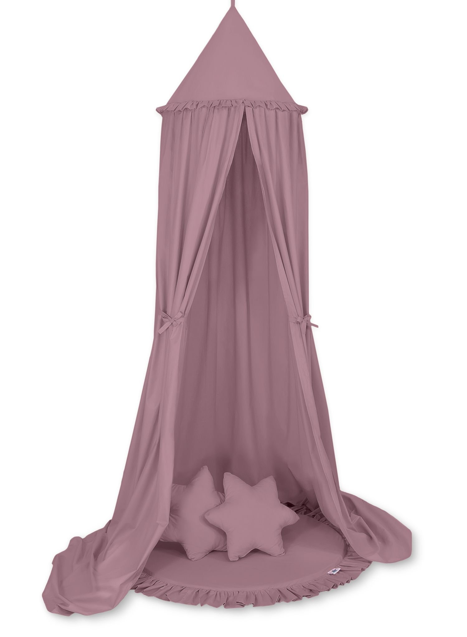 Set: Hanging baldachin for children's room cotton + Floor play mat + pillows - pastel violet