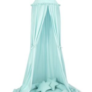 Set: Hanging baldachin for children's room cotton + nest with flounce + pillows - mint
