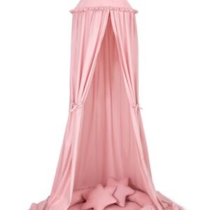Set: Hanging baldachin for children's room cotton + nest with flounce + pillows - pastel pink