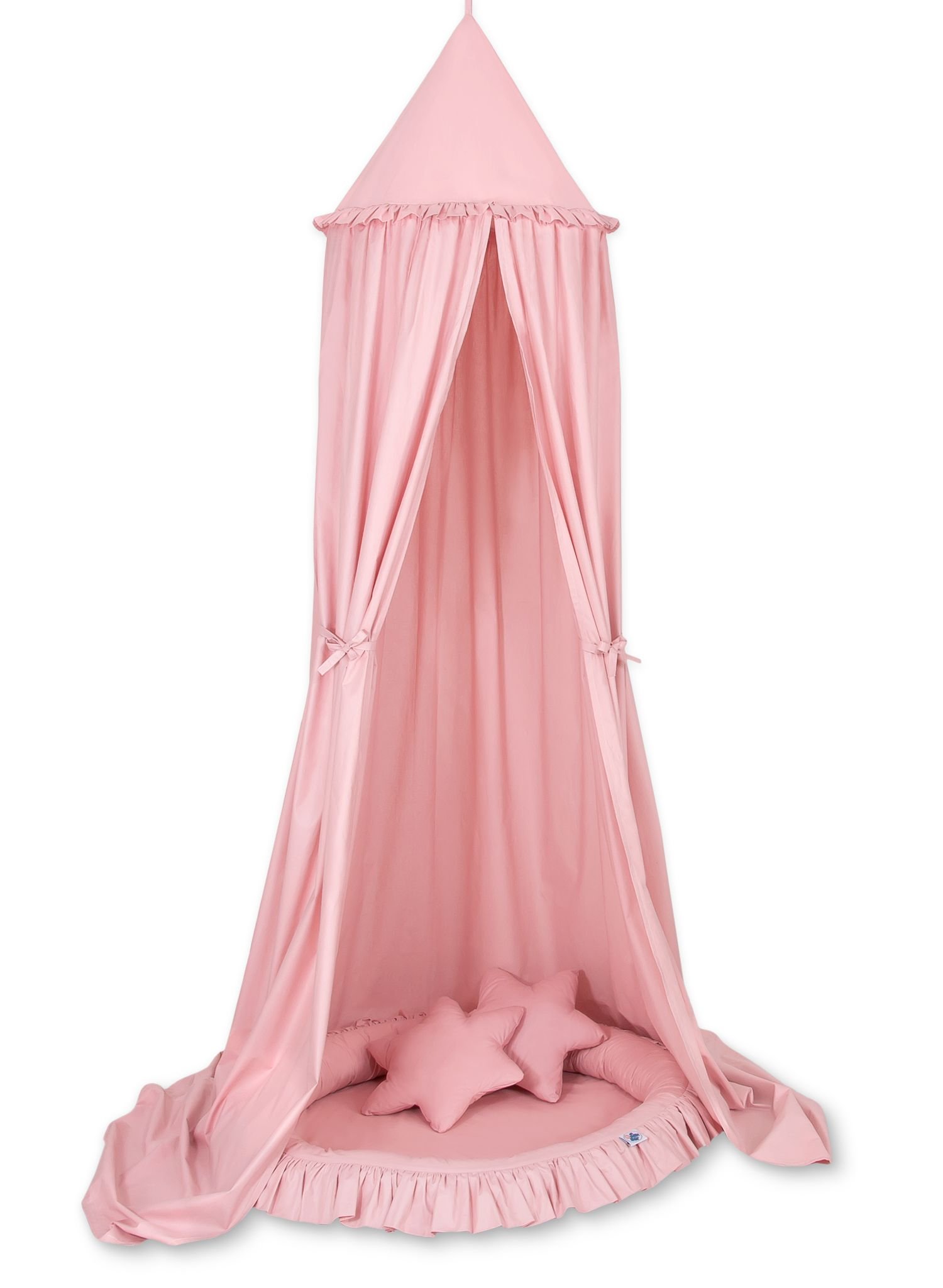 Set: Hanging baldachin for children's room cotton + nest with flounce + pillows - pastel pink