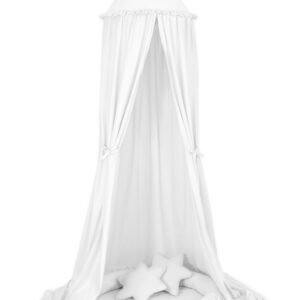 Set: Hanging baldachin for children's room cotton + nest with flounce + pillows - white