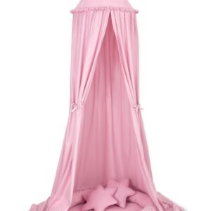 Set: Hanging baldachin for children's room cotton + nest with flounce + pillows - pink