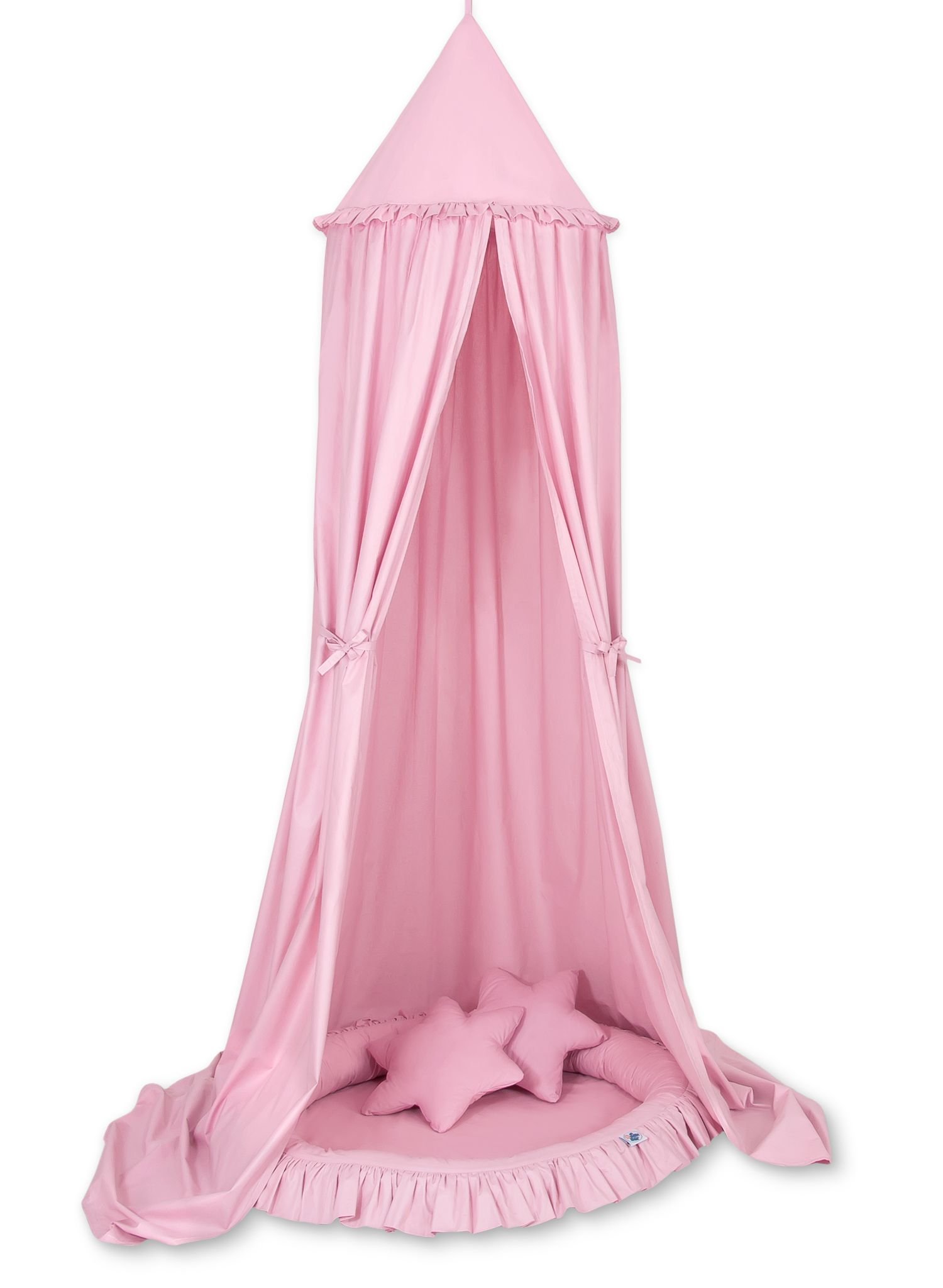 Set: Hanging baldachin for children's room cotton + nest with flounce + pillows - pink