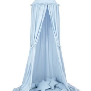 Set: Hanging baldachin for children's room cotton + nest with flounce + pillows - blue