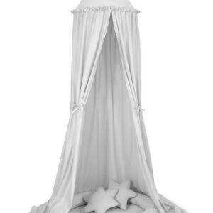 Set: Hanging baldachin for children's room cotton + nest with flounce + pillows - gray