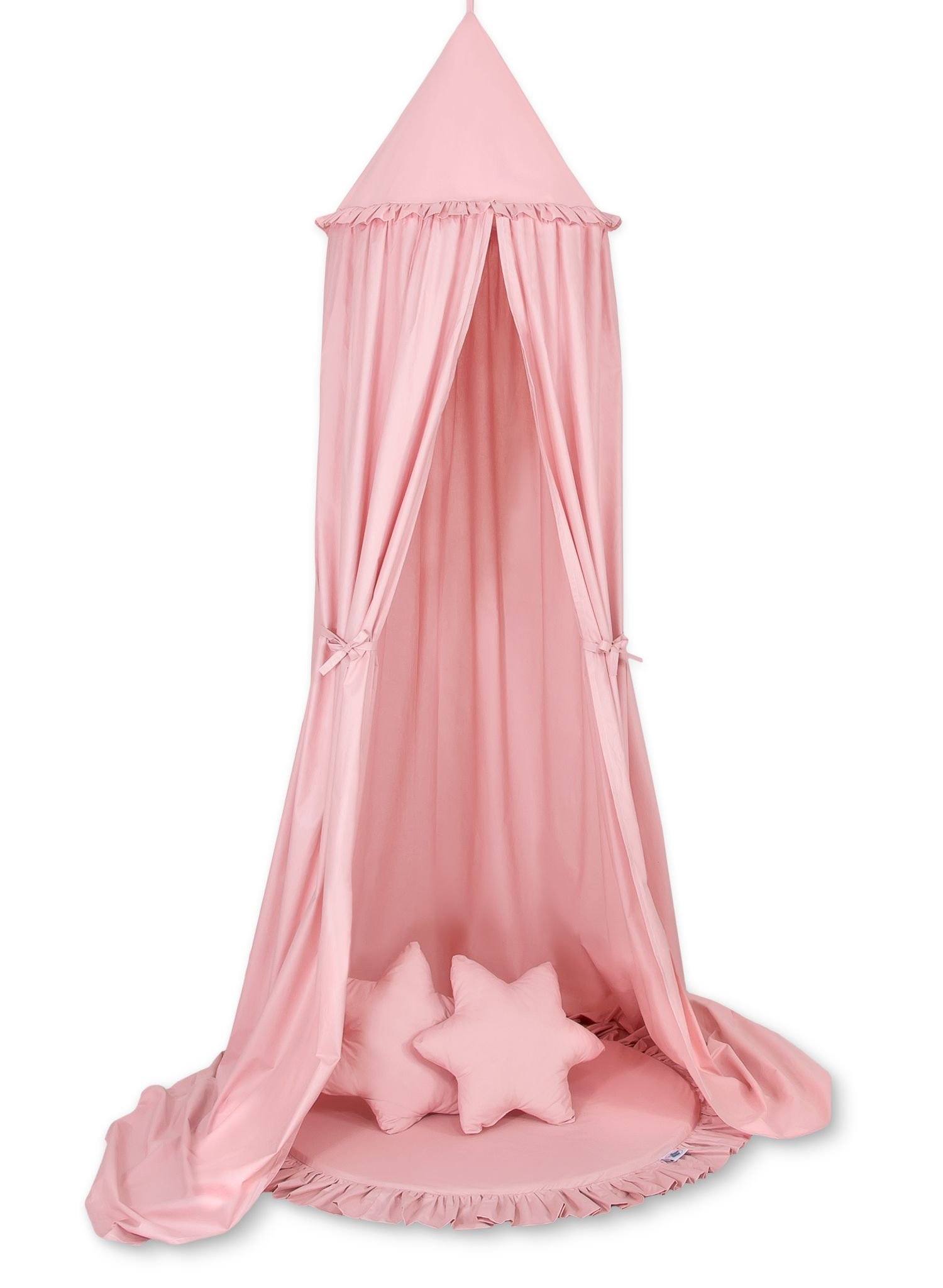 Set: Hanging baldachin for children's room cotton + Floor play mat + pillows - pastel pink
