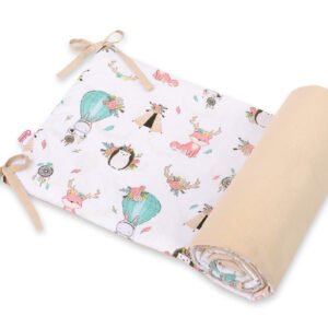 Universal double-sided bumper for cot - foxes beige/beige