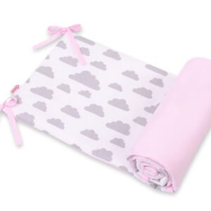 Universal double-sided bumper for cot - clouds gray/pink