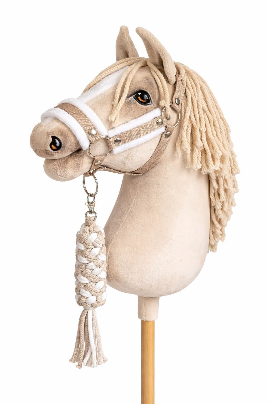 Rinkinys Hobby Horse: apynasris A3 su baltu kailiuku + pavadėlis iš virvės - balta-bėžinė