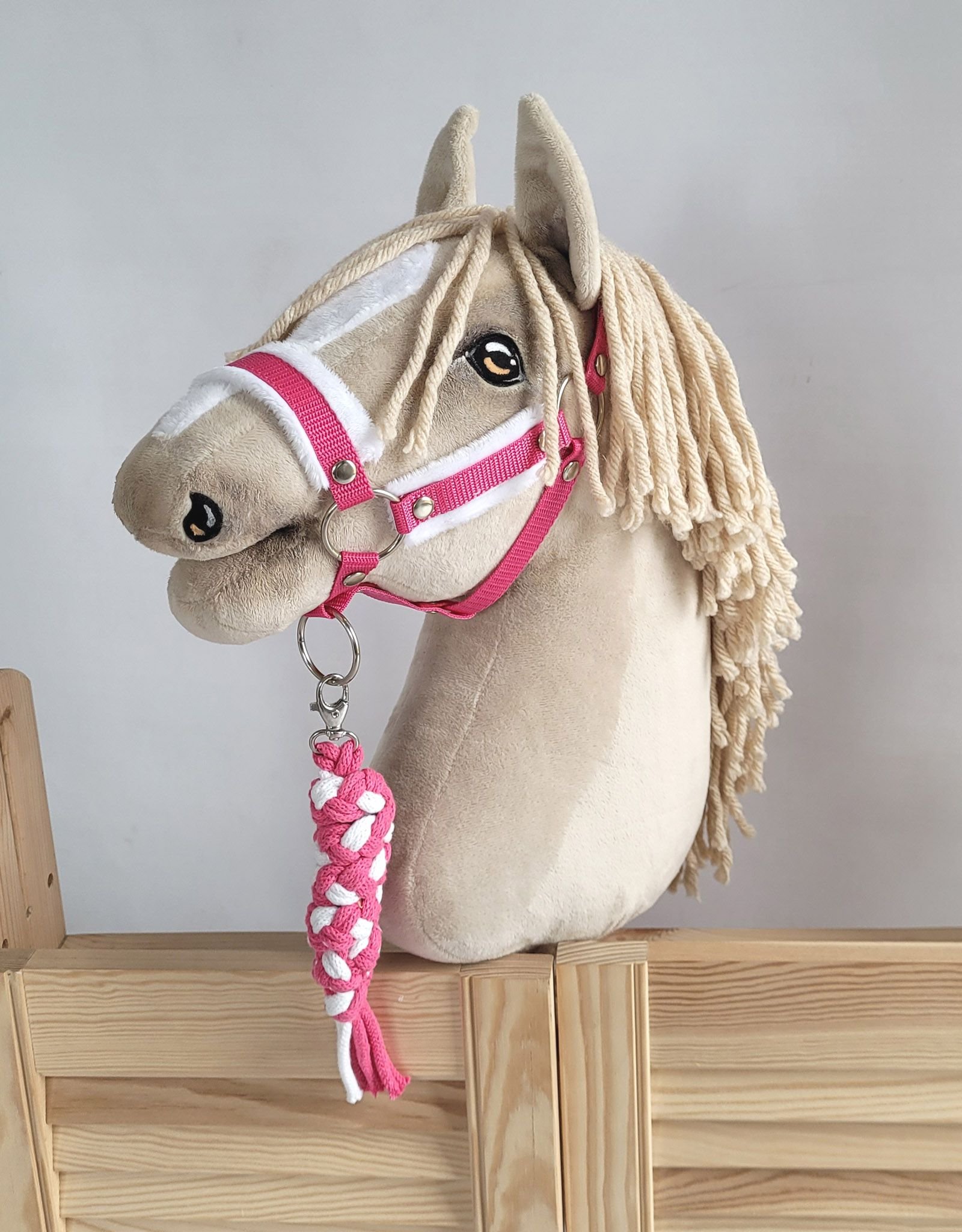 Pavadėlis Hobby Horse žirgeliui iš dvigubai vytos virvutės - balta-tamsiai rožinė - Image 2