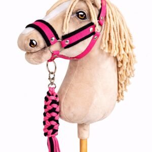 Rinkinys Hobby Horse: apynasris A3 su juodu kailiuku + pavadėlis iš virvės - juoda-tamsiai rožinė