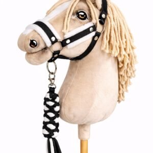 Rinkinys Hobby Horse: apynasris A3 su baltu kailiuku + pavadėlis iš virvės - balta-juoda