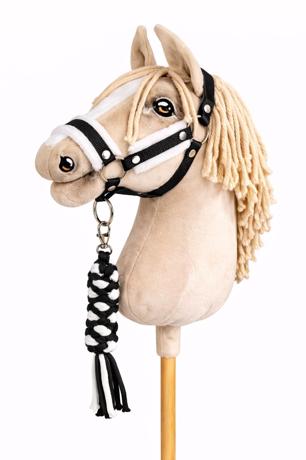 Rinkinys Hobby Horse: apynasris A3 su baltu kailiuku + pavadėlis iš virvės - balta-juoda