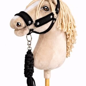 Rinkinys Hobby Horse: apynasris A3 su juodu kailiuku + pavadėlis iš virvės - juoda-juoda