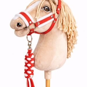 Rinkinys Hobby Horse: apynasris A3 su baltu kailiuku + pavadėlis iš virvės - balta-raudona