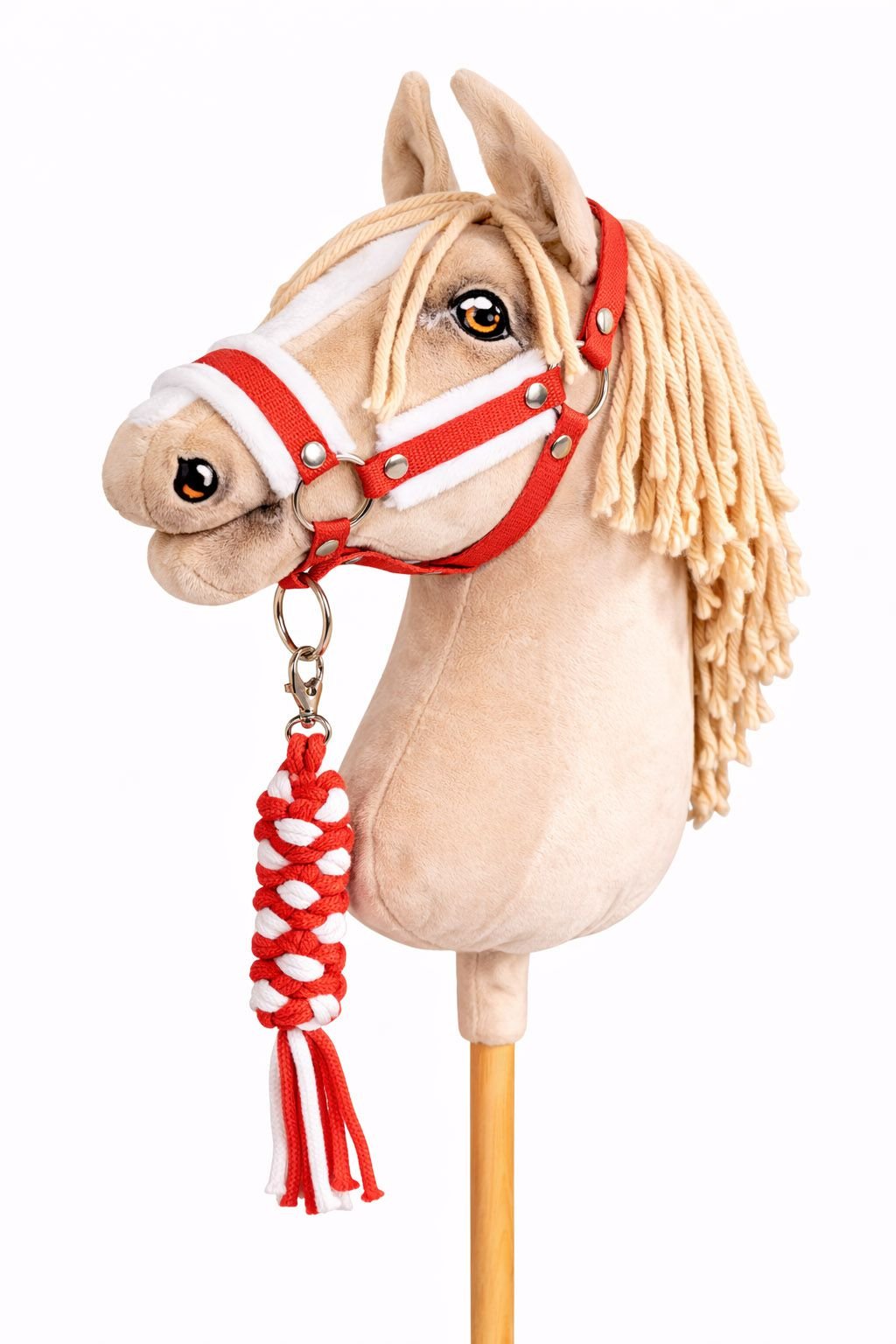 Rinkinys Hobby Horse: apynasris A3 su baltu kailiuku + pavadėlis iš virvės - balta-raudona