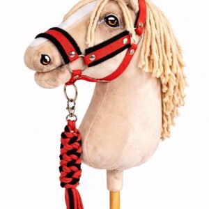 Rinkinys Hobby Horse: apynasris A3 su juodu kailiuku + pavadėlis iš virvės - juoda-raudona