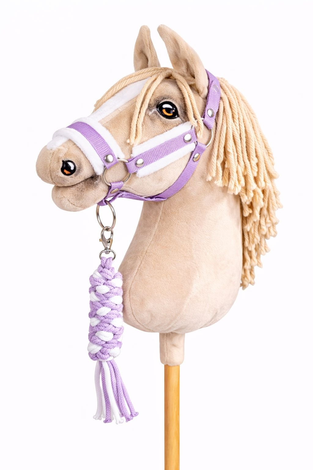 Rinkinys Hobby Horse: apynasris A3 su baltu kailiuku + pavadėlis iš virvės - balta-violetinė