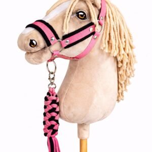 Rinkinys Hobby Horse: apynasris A3 su juodu kailiuku + pavadėlis iš virvės - juoda-rožinė