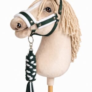 Rinkinys Hobby Horse: apynasris A3 su baltu kailiuku + pavadėlis iš virvės - balta-tamsiai žalia