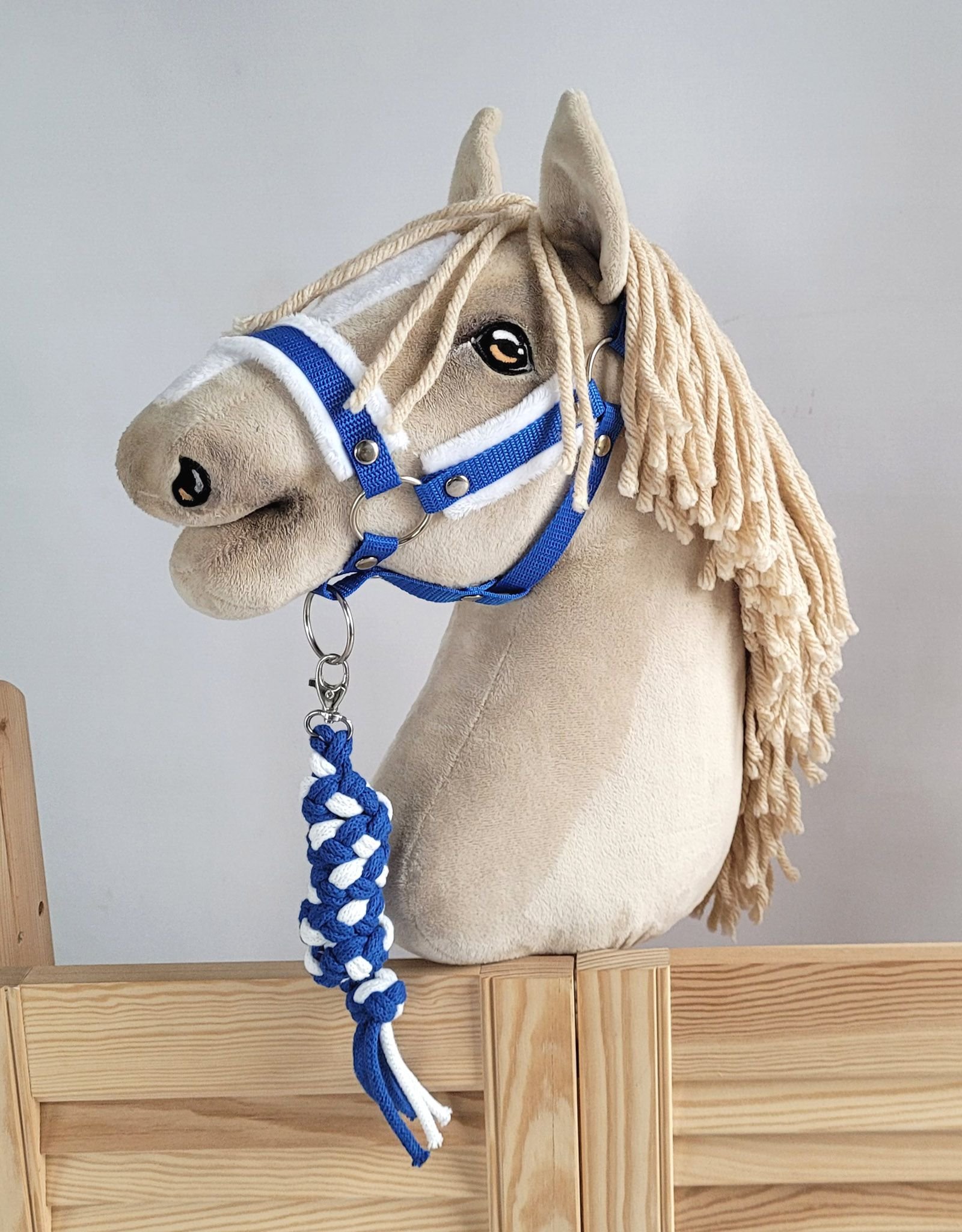 Hobby Horse pavadėlis, pagamintas iš dvigubai vytos virvutės - balta/mėlyna - Image 2