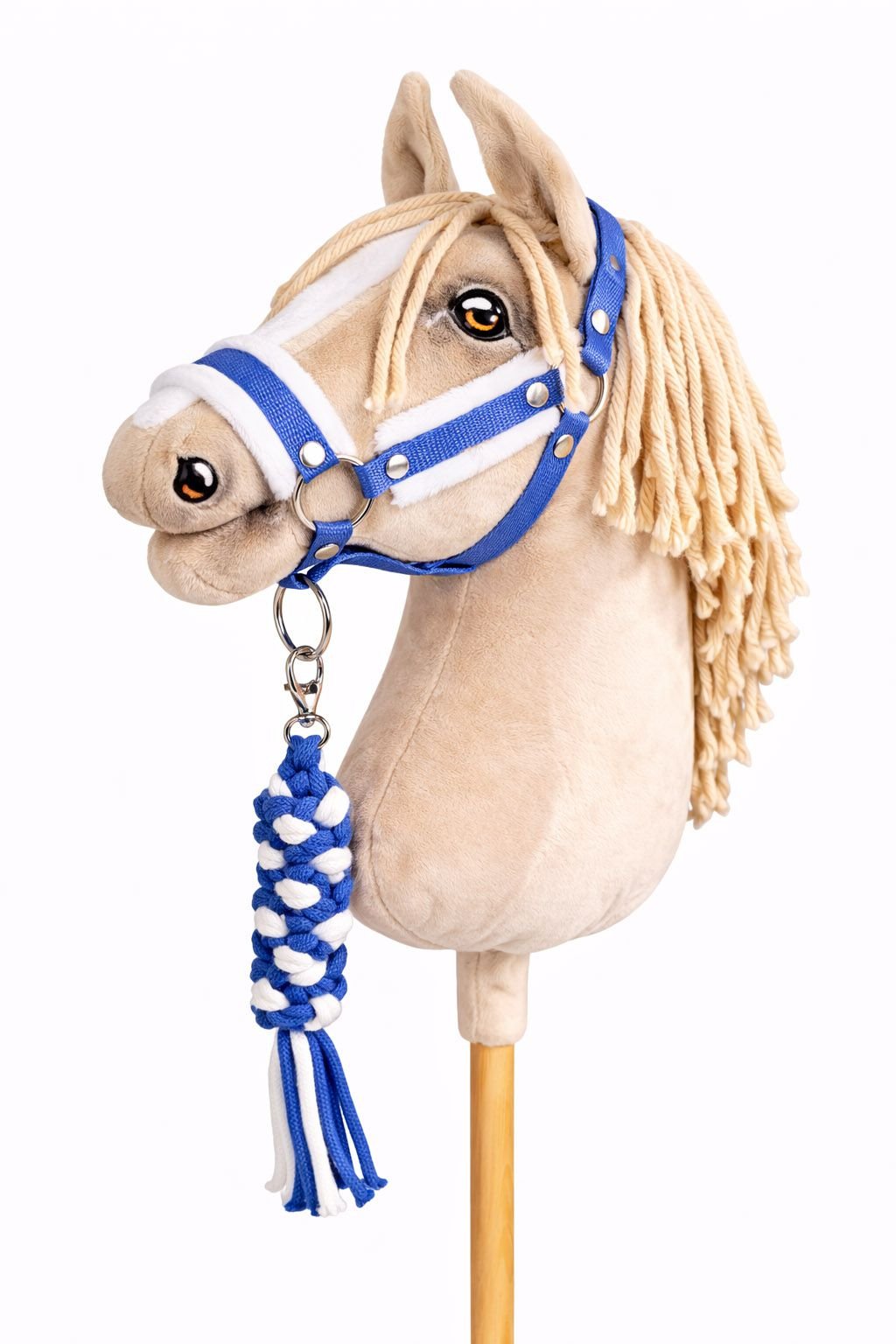 Rinkinys Hobby Horse: apynasris A3 su baltu kailiuku + pavadėlis iš virvės - balta-mėlyna