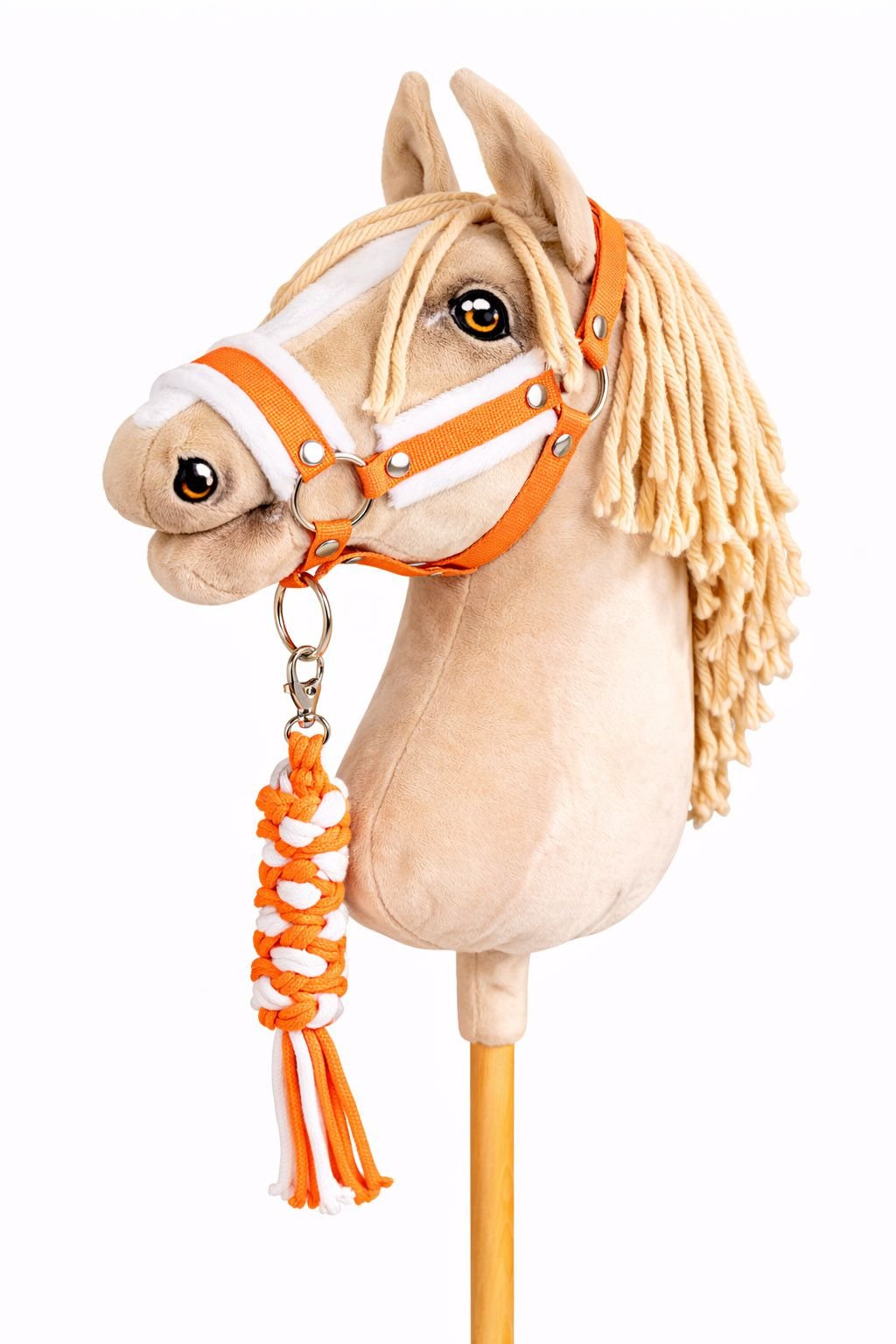 Rinkinys Hobby Horse: apynasris A3 su baltu kailiuku + pavadėlis iš virvės - balta-oranžinė
