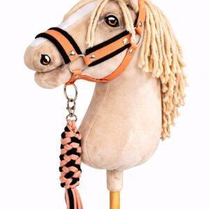 Rinkinys Hobby Horse: apynasris A3 su juodu kailiuku + pavadėlis iš virvės - juoda-oranžinė