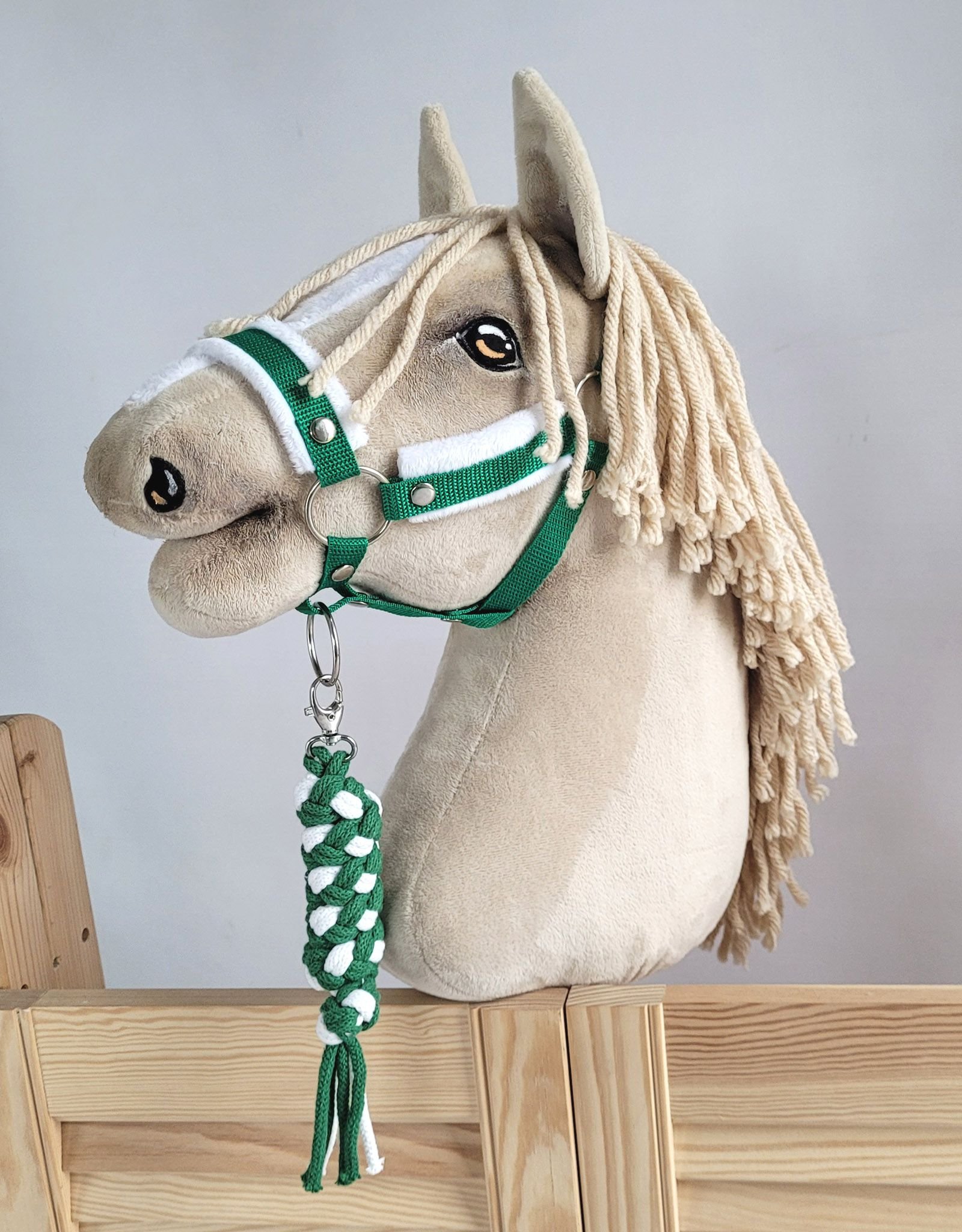 Pavadėlis Hobby Horse žirgeliui iš dvigubai vytos virvutės - balta-žalia - Image 3