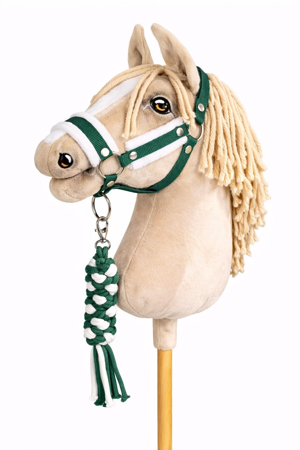 Rinkinys Hobby Horse: apynasris A3 su baltu kailiuku + pavadėlis iš virvės - balta-žalia